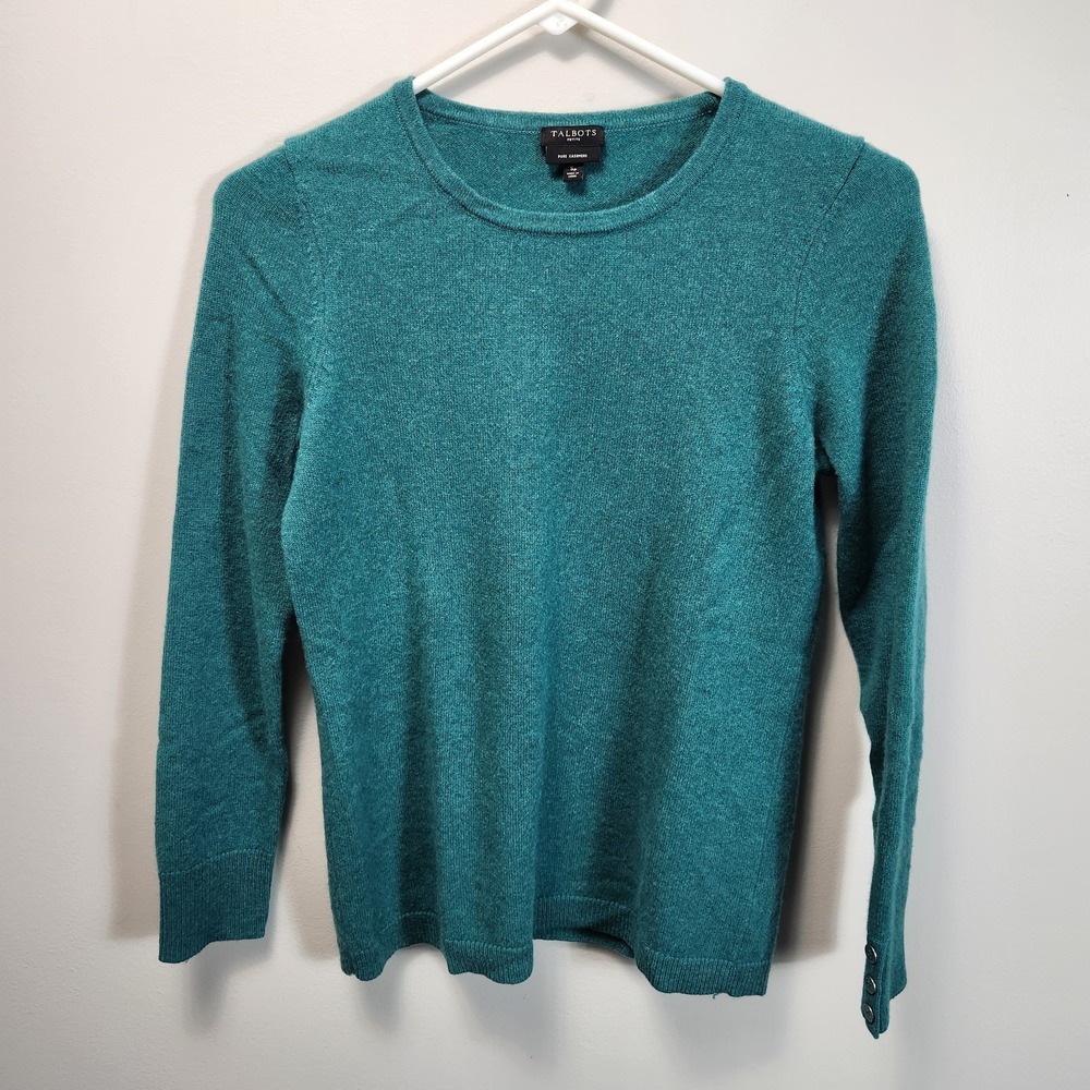 Talbots‎ 100% Cashmere Pullover Sweater PS Women TEAL GREEN Classic Luxury Soft